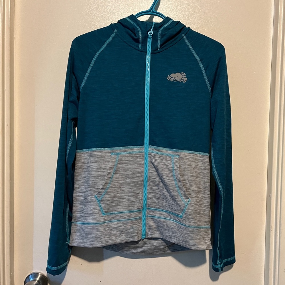 ROOTS KIDS TURQUOISE GREY HOODED LIGHT JACKET